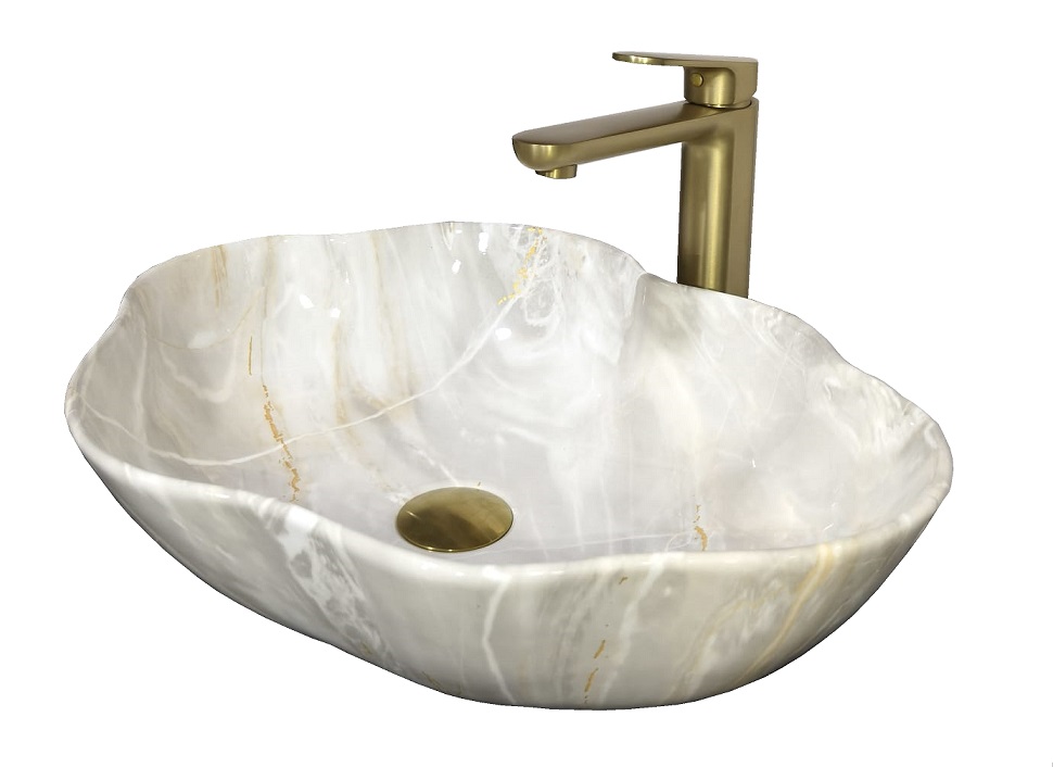 Counter Top Art Basin Bundle With Tall Mixer Tap C-7350 Bundle Gold Series